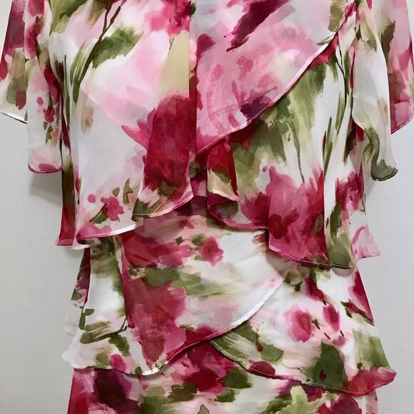 SLNY NWT Knee Length Tiered Flutter Sleeves Dress Women Various - Picture 4 of 11